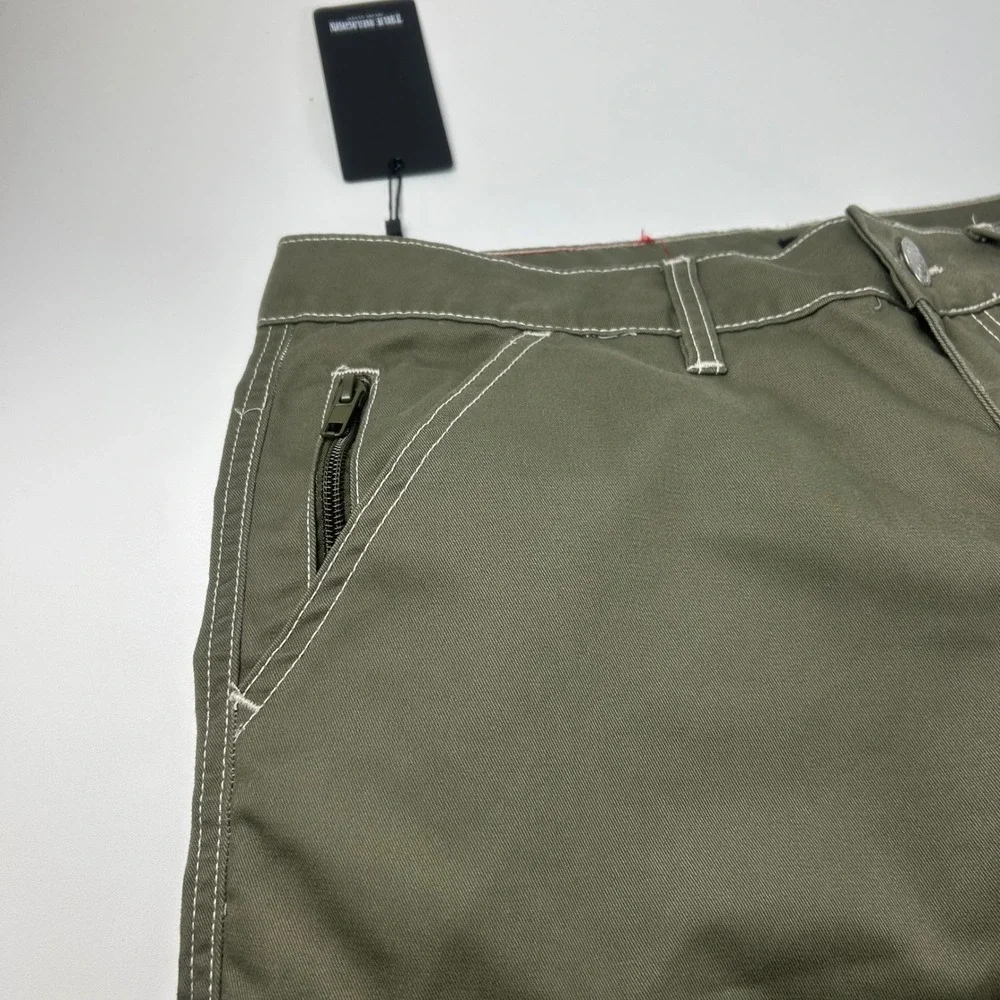 True Religion Mens 34 Kalamata Cargo Shorts Olive Green Contrast Stitch NEW Y2K